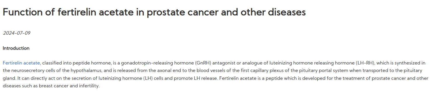 Fertirelin Acetate: Clinical Value and Research Progress of a GnRH Analog